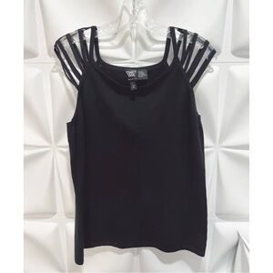 Worth Women Sz L Black Stretch SILK Sweater Knit Caged Cap Sleeve Tank Shell Top